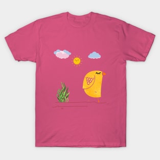 yellow bird and sun cute art T-Shirt